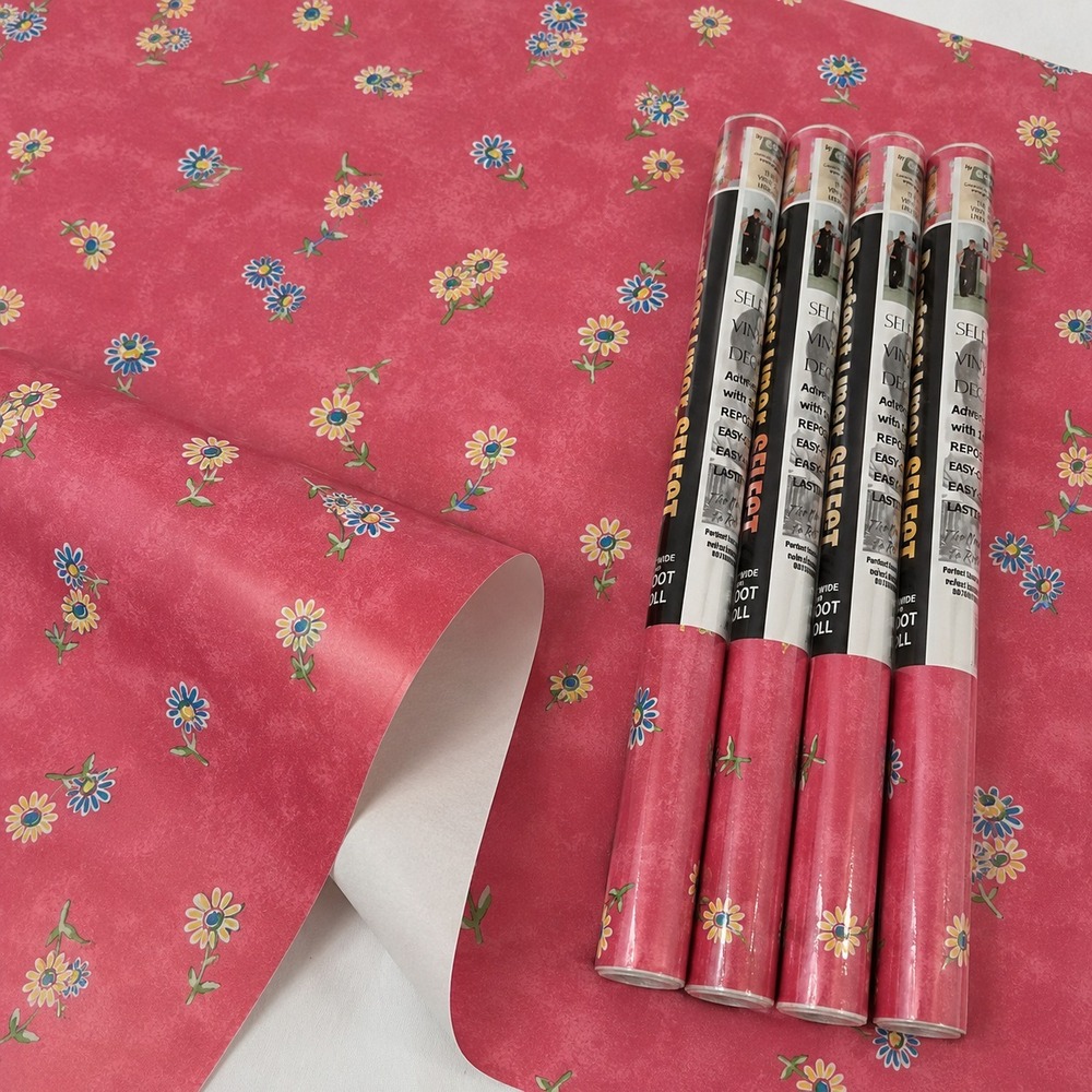 Griptex Perfect Shelf Liner Daisy‎ Red Floral Cottagecore Lot 4 Rolls 18"x6 Ft